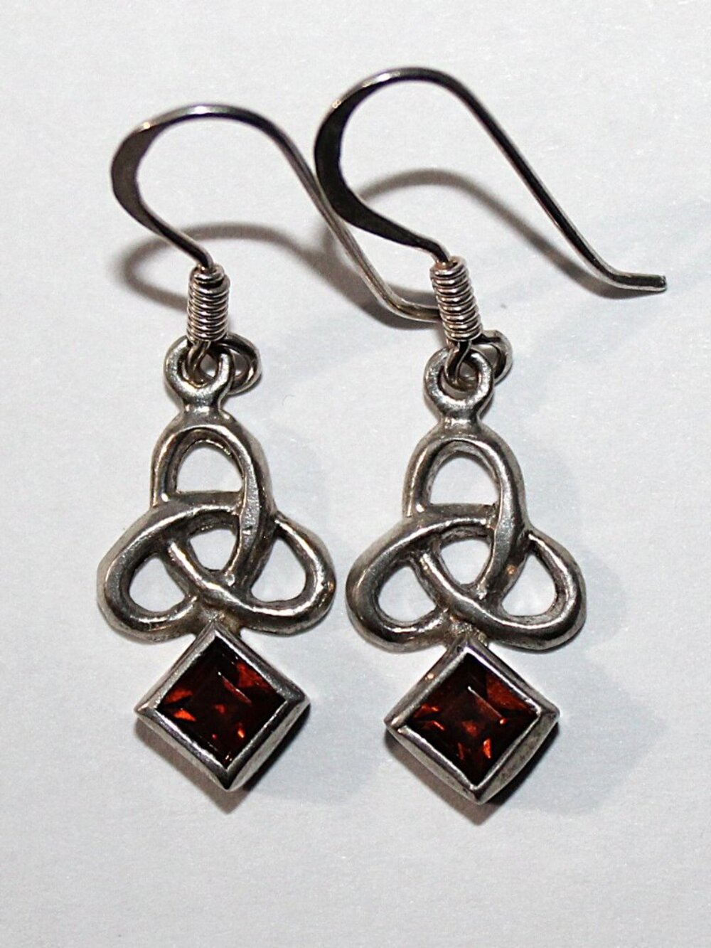 Sterling Silver Celtic Knot Red Glass Earrings